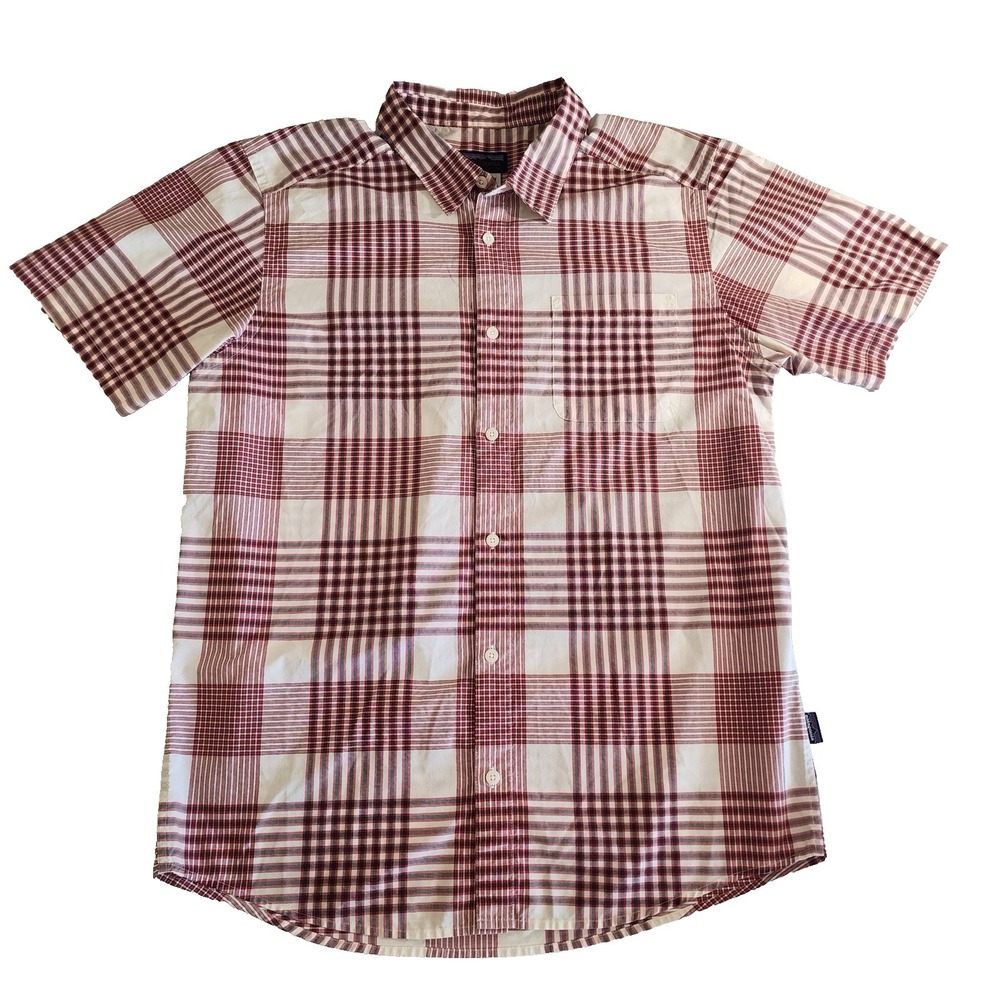 Patagonia Organic Cotton Mens L Short Sleeve Button Down Plaid Shirt